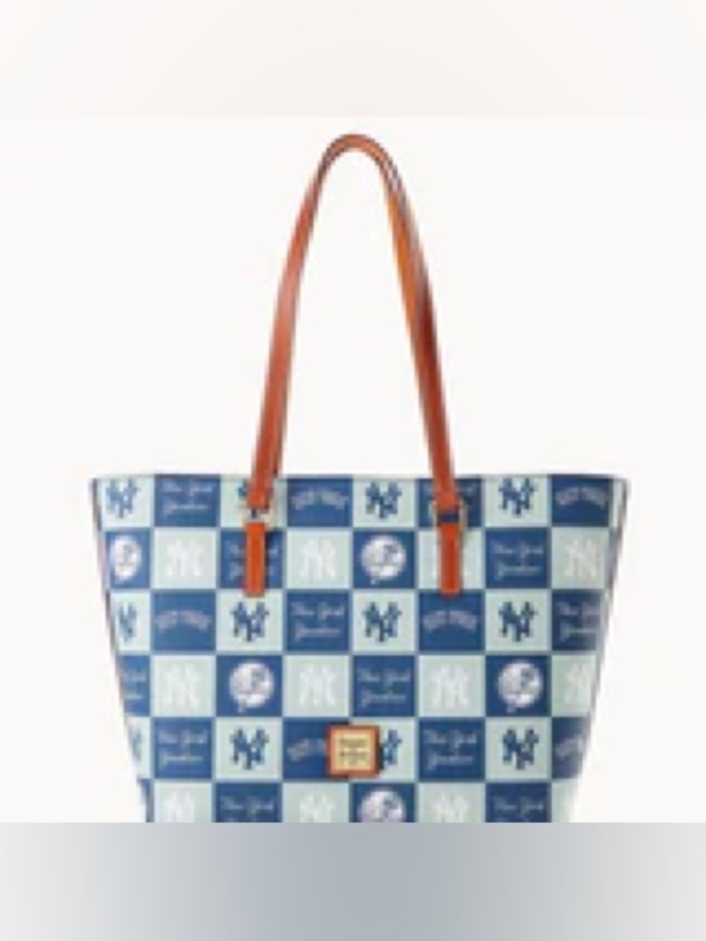 Dooney & Bourke MLB Yankees Zip Tote Bag in a blue and white checkered